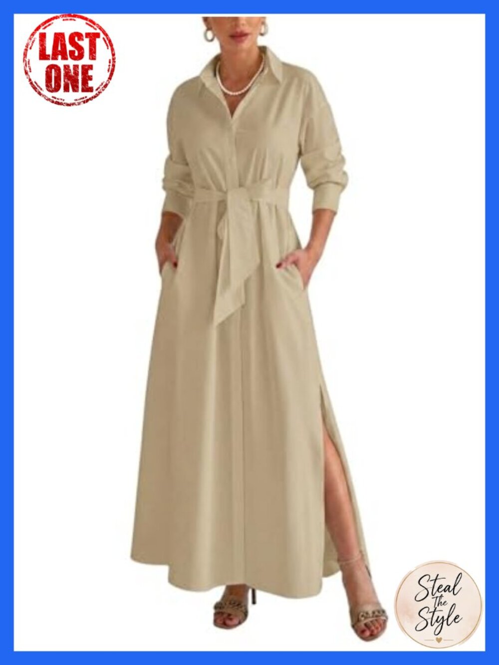 100% Cotton Shirt Dress Loose Fit Long Sleeve Button Down Casual